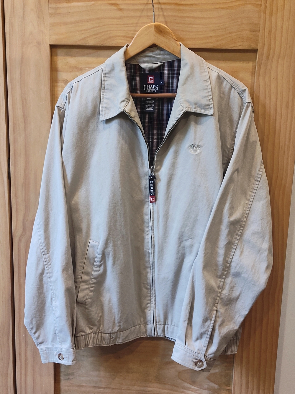 Chaps Ralph Lauren Vintage Light Tan Utility Windbreaker Bomber Zip Jacket | M